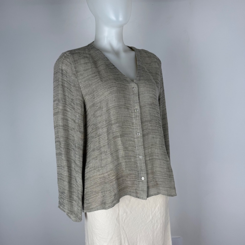 Eileen Fisher Organic Linen Blend Button Front Cardigan Taupe SZ SMALL